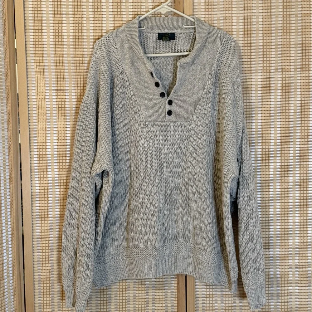 Club Room Mens XL Beige Henley Collar Button Fisherman Coastal Preppy‎ Cabincore